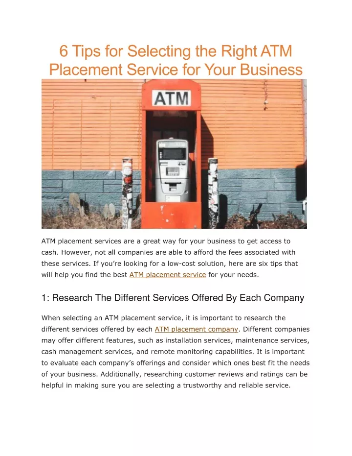 6 tips for selecting the right atm placement