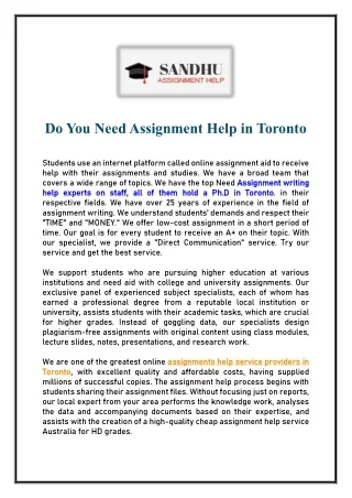 Do You Need Assignment Help in Toronto