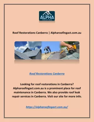 Roof Restorations Canberra | Alpharoofingact.com.au