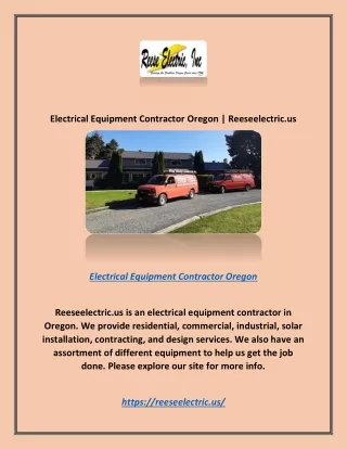 Electrical Equipment Contractor Oregon | Reeseelectric.us