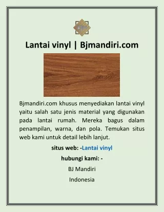 Lantai vinyl  | Bjmandiri.com