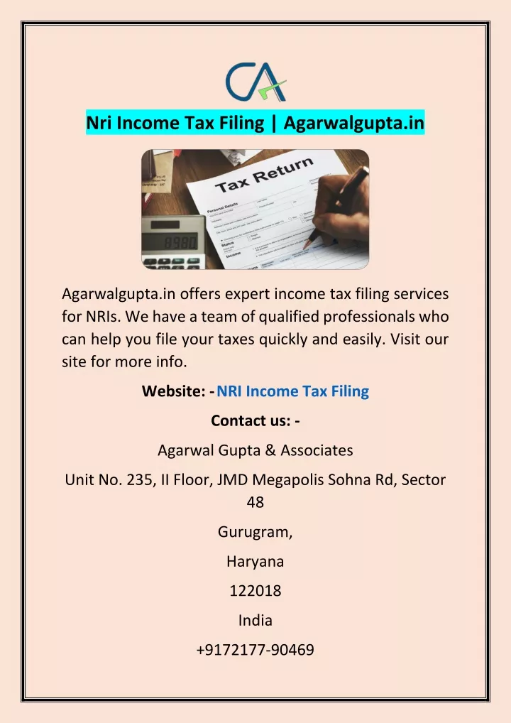 nri income tax filing agarwalgupta in