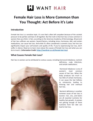 Female Hair Loss is More Common than You Thought: Act Before it's Late