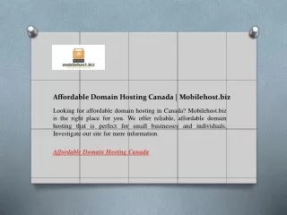 Affordable Domain Hosting Canada  Mobilehost.biz