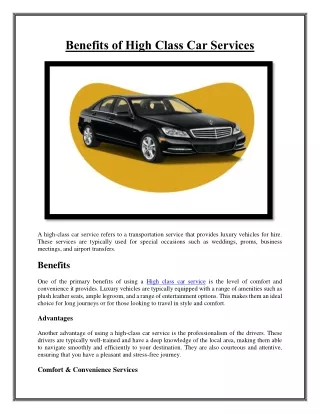 Benefits of High Class Car Services