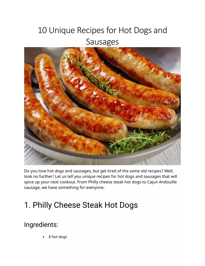 10 unique recipes for hot dogs and sausages