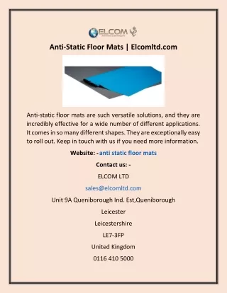 Anti Static Floor Mats | Elcomltd.com