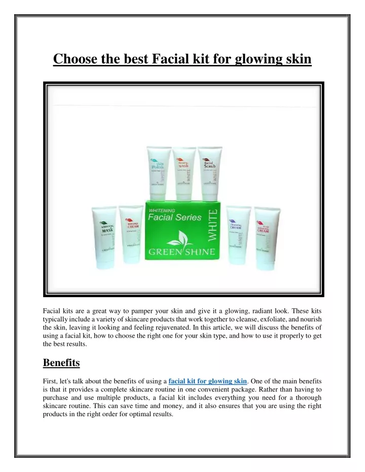choose the best facial kit for glowing skin