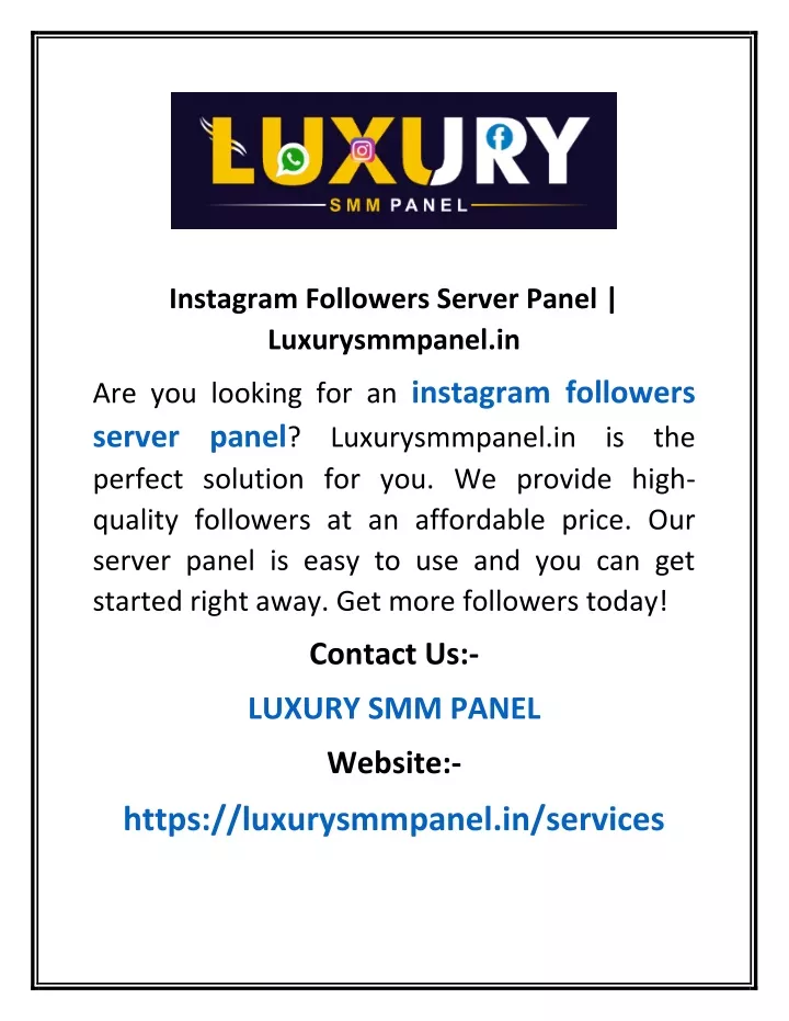 instagram followers server panel luxurysmmpanel in