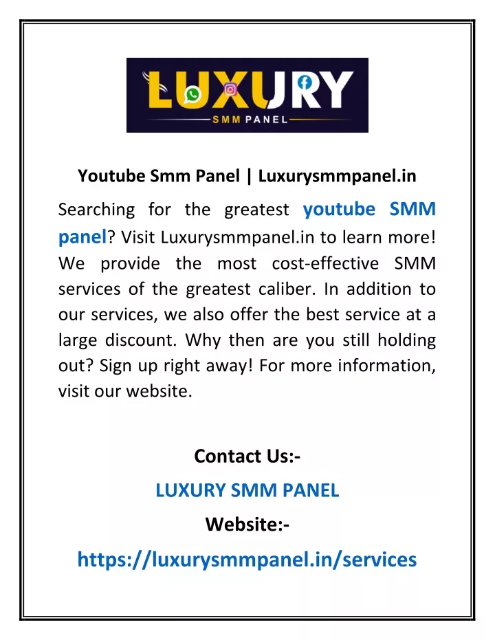 youtube smm panel luxurysmmpanel in