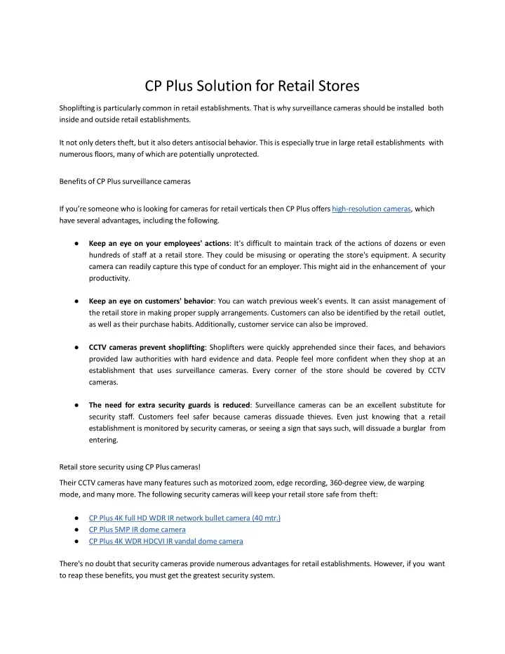 cp plus solution for retail stores shoplifting