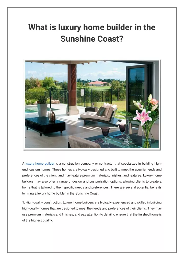 what is luxury home builder in the sunshine coast