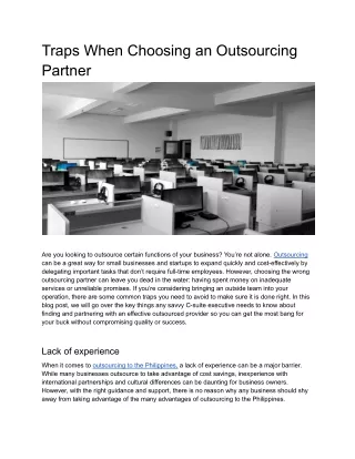 traps when choosing an outsourcing partner