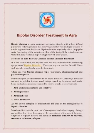 Bipolar Disorder Treatment In Agra