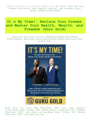 [[P.D.F D.o.w.n.l.o.a.d R.e.a.d]] It's My Time! Reclaim Your Dreams and Master Your Health  Wealth