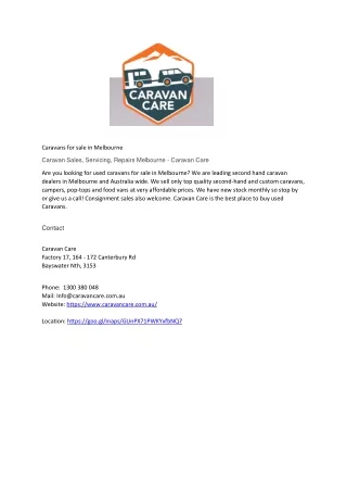 Caravan Sales, Service & Repairs
