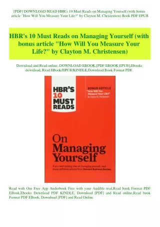 [PDF] DOWNLOAD READ HBR's 10 Must Reads on Managing Yourself (with bonus article How Will You Measur