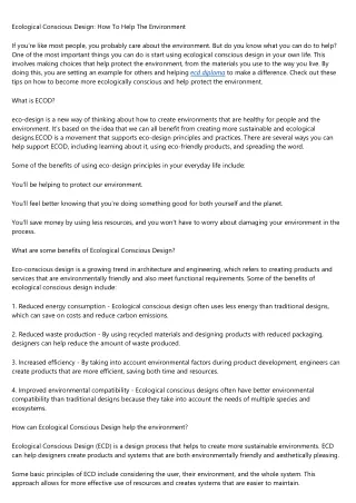 ecological conscious design how to help