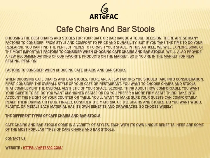 cafe chairs and bar stools