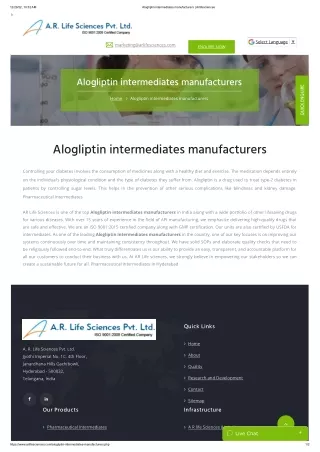 Alogliptin intermediates manufacturers | Arlifesciences
