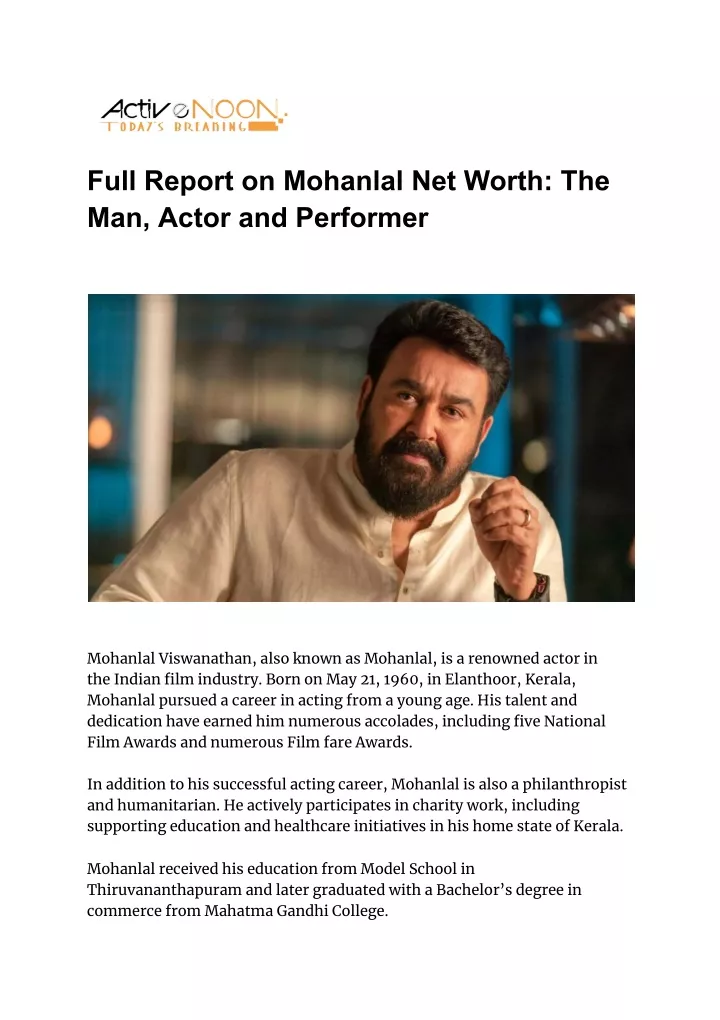 full report on mohanlal net worth the man actor