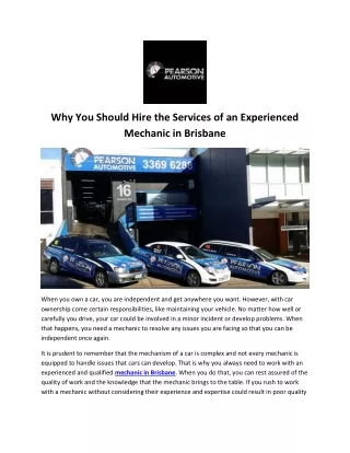 Why You Should Hire the Services of an Experienced Mechanic in Brisbane