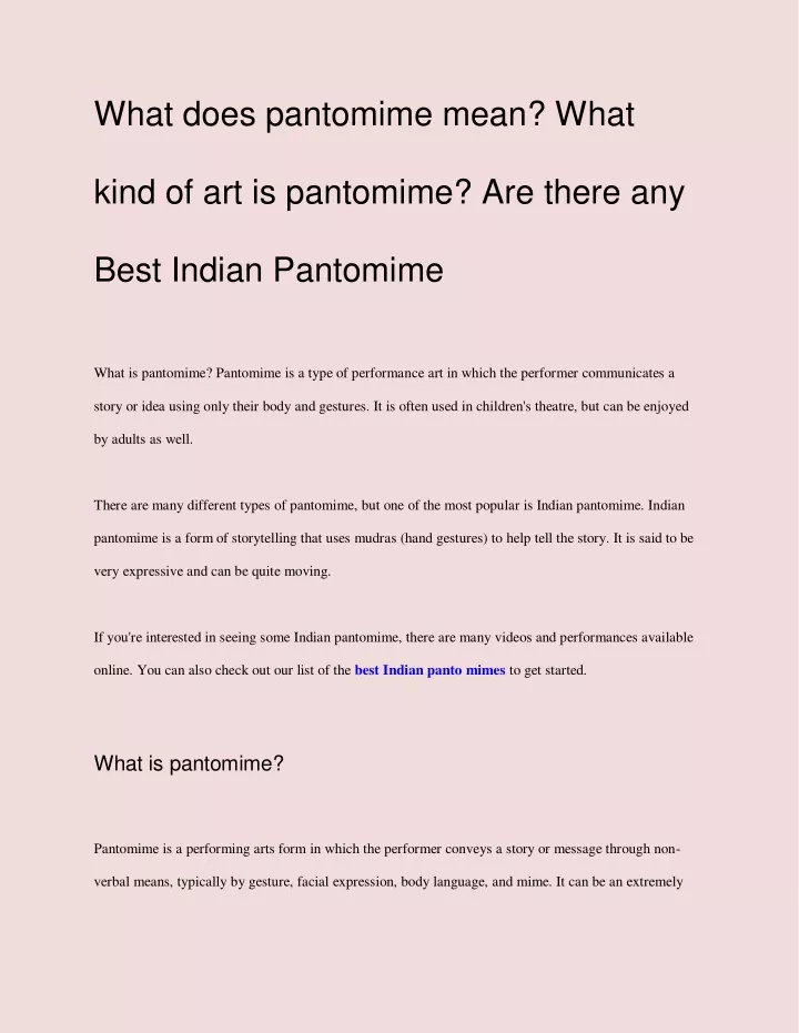 what does pantomime mean what