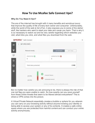 how to use mcafee safe connect vpn