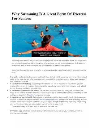 Why Swimming Is A Great Form Of Exercise For Seniors