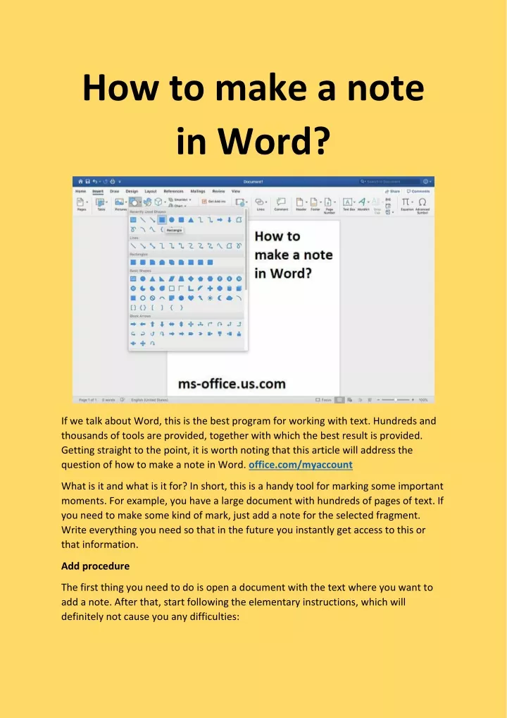 how to make a note in word