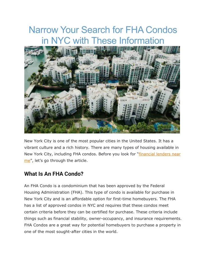 narrow your search for fha condos in nyc with