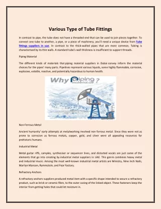 various type of tube fittings