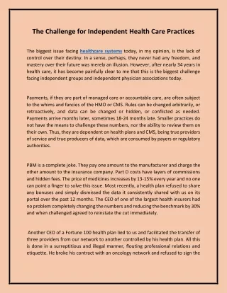 the challenge for independent health care