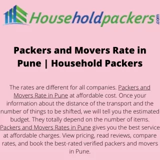 Packers and Movers Rate in Pune  Household Packers