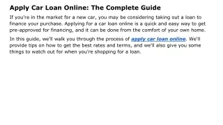 Apply Car Loan Online_ The Complete Guide