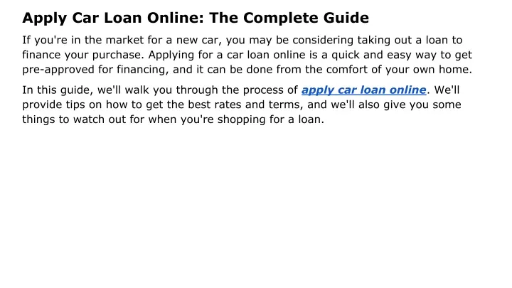 apply car loan online the complete guide