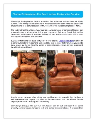 Choose Professionals For Best Leather Restoration Service