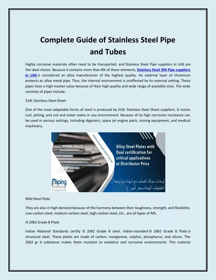 complete guide of stainless steel pipe and tubes