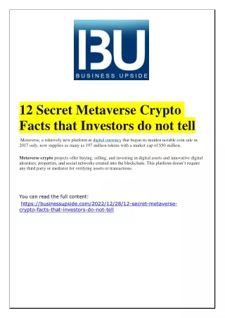 12 Secret Metaverse Crypto Facts that Investors do not tell