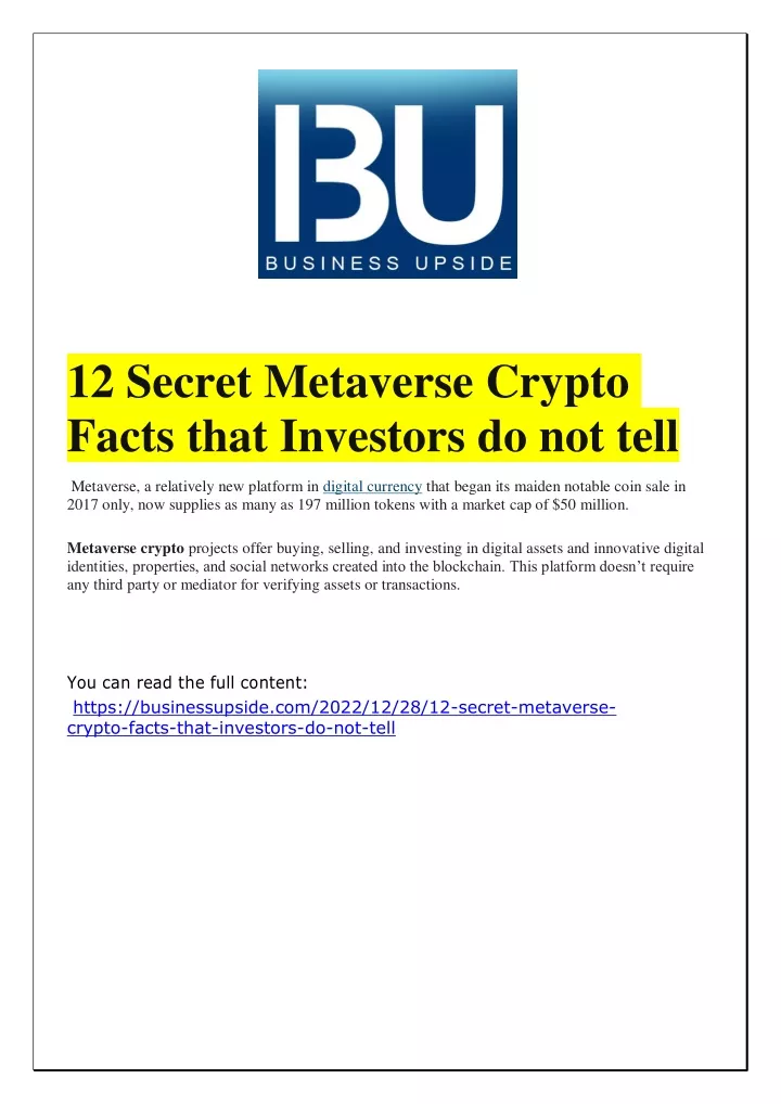12 secret metaverse crypto facts that investors