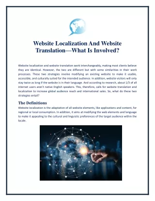 Website Localization And Website Translation—What Is Involved