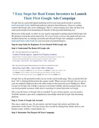 7 Easy Steps for Real Estate Investors to Launch Their First Google Ads Campaign