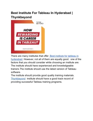 best institute for tableau in hyderabad
