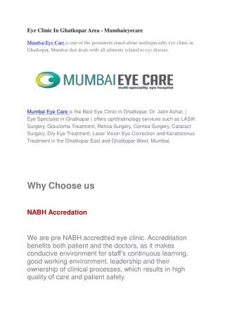 Eye Clinic In Ghatkopar Area - Mumbaieyecare
