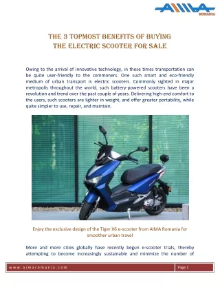 The 3 topmost benefits of buying the Electric scooter for sale