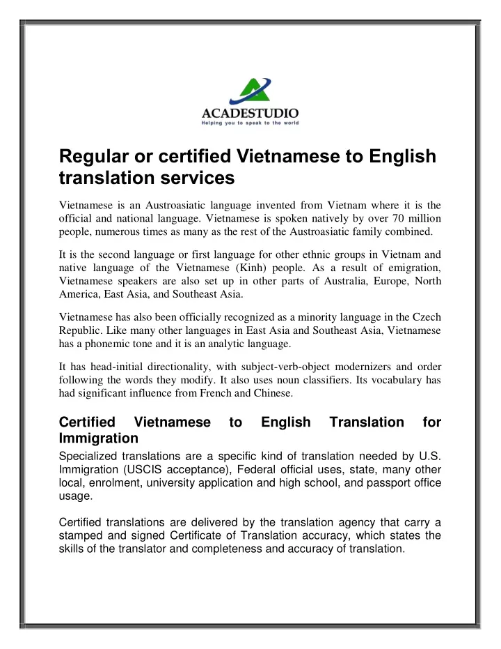 regular or certified vietnamese to english