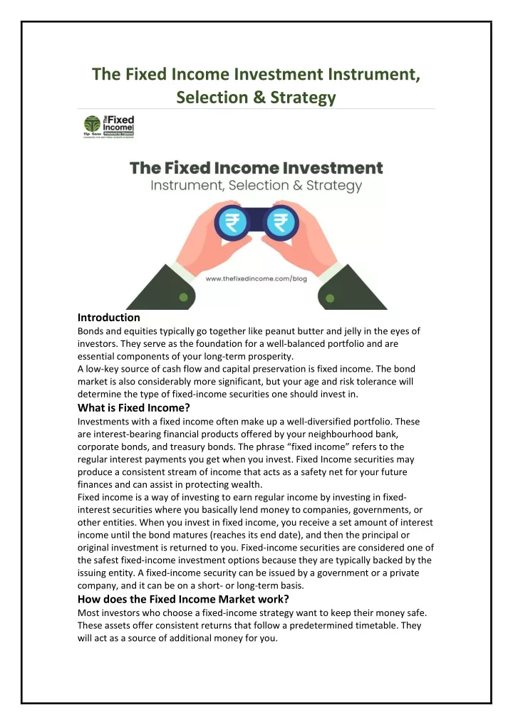 the fixed income investment instrument selection