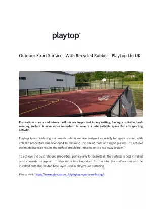 Outdoor Sport Surfaces With Recycled Rubber - Playtop Ltd UK