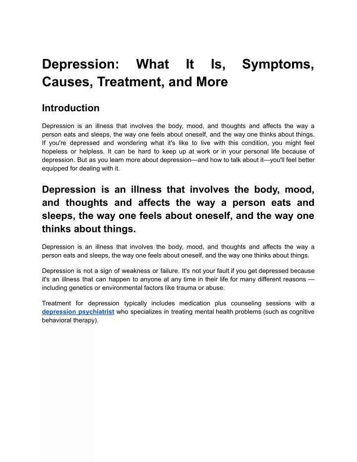 depression causes treatment and more