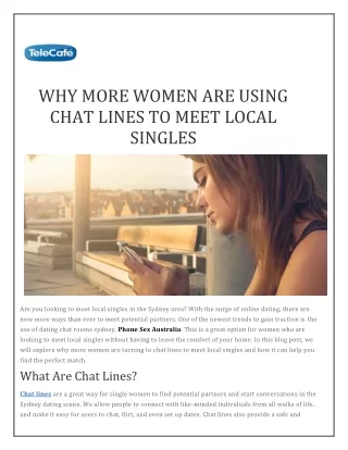 WHY MORE WOMEN ARE USING CHAT LINES TO MEET LOCAL SINGLES